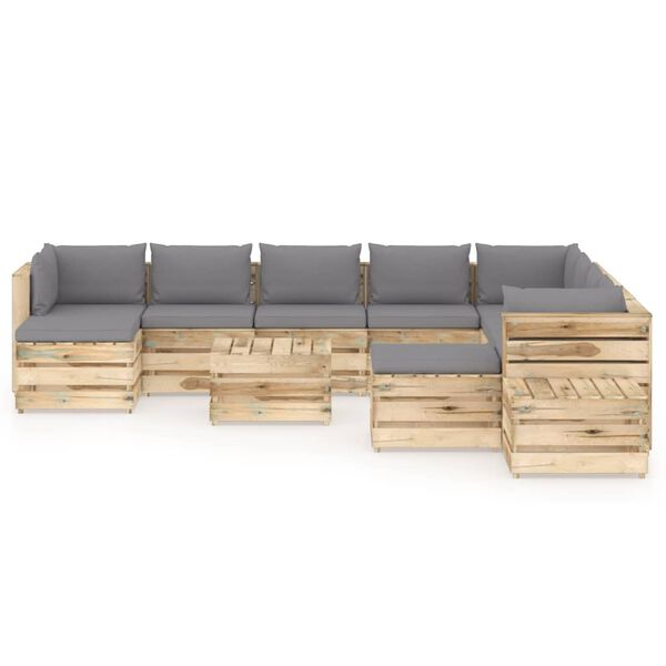 vidaXL 12 pcs conj. lounge jardim c/ almofad&otilde;es madeira impreg. verde