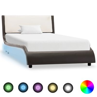 vidaXL Estrutura cama c/ LED 90x200cm couro artificial cinzento/branco