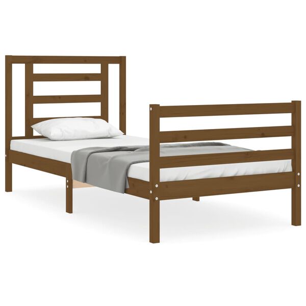 vidaXL Estrutura cama cabeceira 90x200 cm madeira maci&ccedil;a castanho-mel