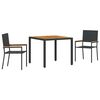 vidaXL Conjunto de Jantar para Jardim 3 unid. Preto vime PE