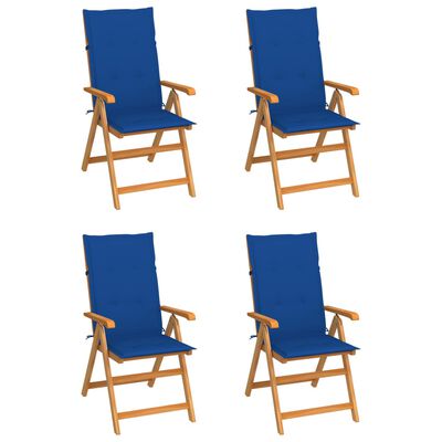 vidaXL Cadeiras de jardim c/ almofadões azul real 4 pcs teca maciça