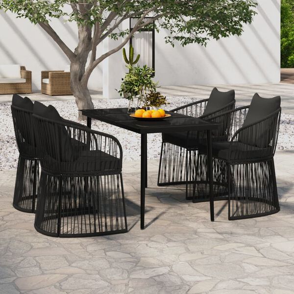 vidaXL 5 pcs conjunto de jantar p/ jardim c/ almofad&otilde;es preto