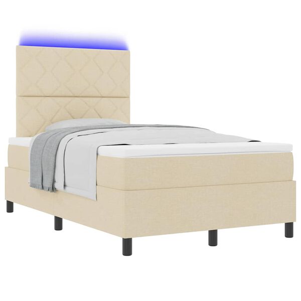 vidaXL Cama Box com colch&atilde;o com led Creme 120 x 190 cm tecido