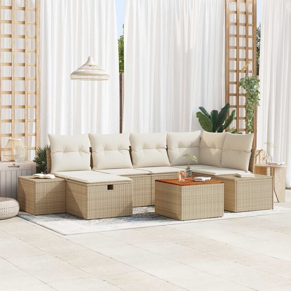 vidaXL Conjunto de Sof&aacute; de Jardim 7 pcs Bege Rattan Sint&eacute;tico