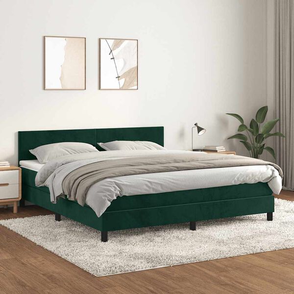 vidaXL Cama com molas/colch&atilde;o 180x200 cm veludo verde-escuro