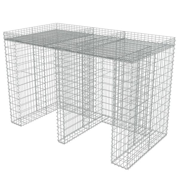 vidaXL Muro gabi&atilde;o p/ caixote do lixo a&ccedil;o galvanizado 190x100x130 cm