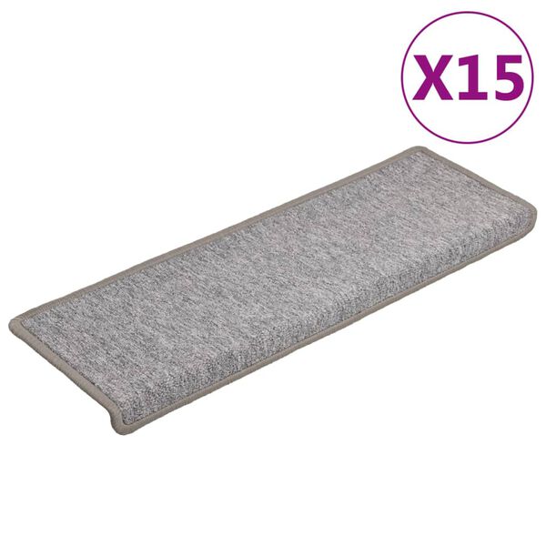 vidaXL Tapetes de escada 15 peças 65x21x4 cm cinza claro com borda retangular