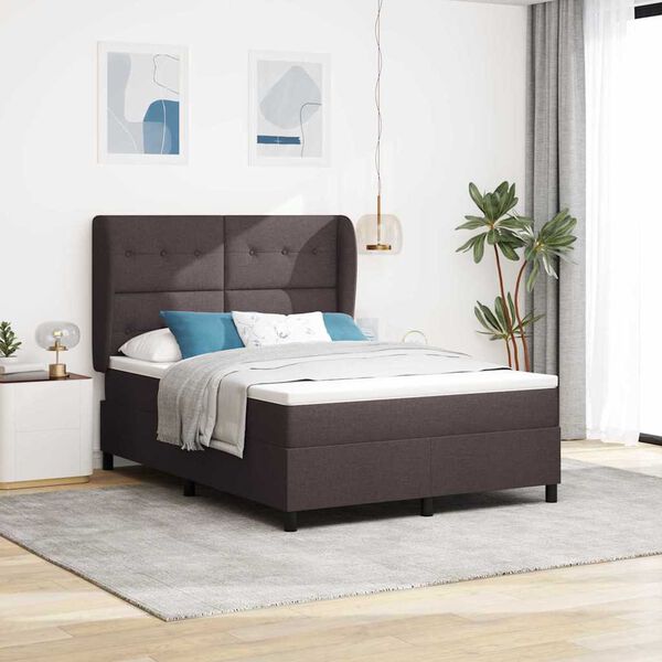vidaXL Cama Box com colch&atilde;o Castanho escuro 140 x 190 cm tecido