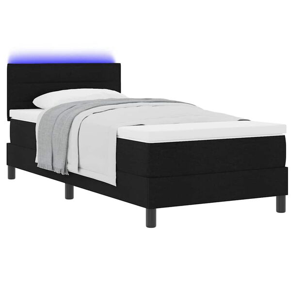 vidaXL Cama Box com colch&atilde;o com led Preto 100 x 200 cm tecido