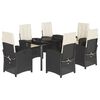 vidaXL 7 pcs conjunto de jantar p/ jardim c/ almofad&otilde;es vime PE preto