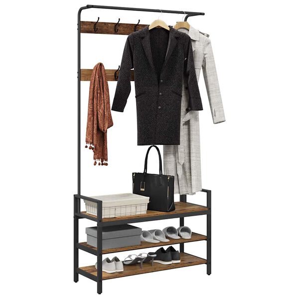 vidaXL Cabideiro Madeira antiga 95 x 34 x 184 cm Madeira processada