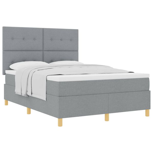 vidaXL Cama Box com colch&atilde;o Cinzento-claro 140 x 190 cm tecido