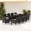 vidaXL 11 pcs conjunto jantar jardim c/ almofad&otilde;es vime PE/vidro preto
