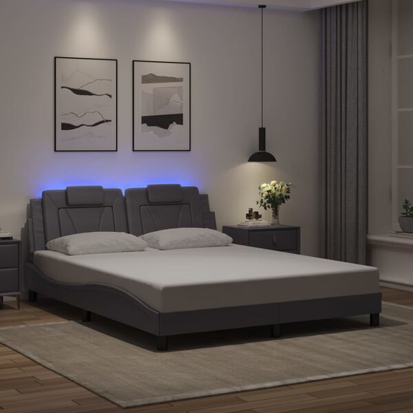 vidaXL Estrutura de cama Viana com LED sem colch&atilde;o 160x200cm cinza