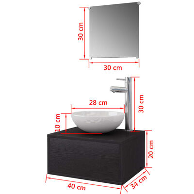 vidaXL Conjunto móveis casa de banho 4 pcs com bacia e torneira, preto