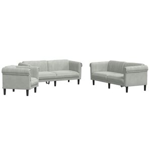 vidaXL 3 pcs conjunto de sof&aacute;s veludo cinzento-claro