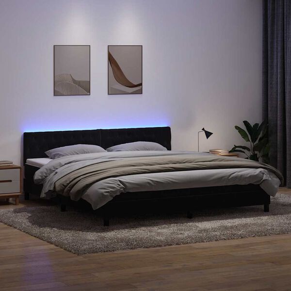 vidaXL Cama box spring c/ colch&atilde;o e LED 180x210 cm veludo preto
