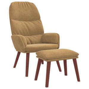 vidaXL Cadeira de descanso com banco p/ p&eacute;s veludo castanho