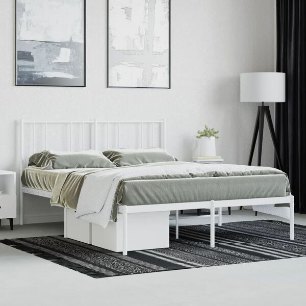 vidaXL Estrutura de cama com cabeceira 140x200 cm metal branco