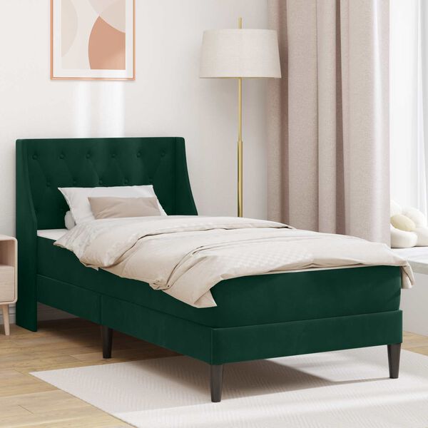 vidaXL Estrutura de cama com colch&atilde;o Verde Escuro 80 x 200 cm Veludo