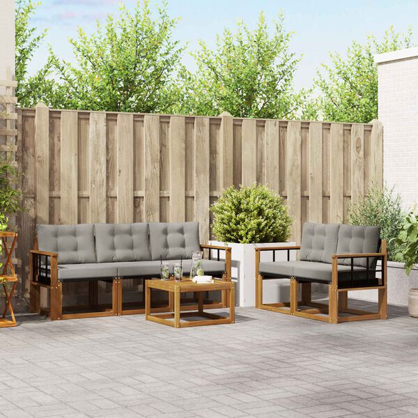 vidaXL Conjunto de Sof&aacute;s para Exterior 6 pcs Cinza Natural e Claro