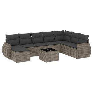 vidaXL 9 pcs conjunto sof&aacute;s p/ jardim com almofad&otilde;es vime PE cinzento