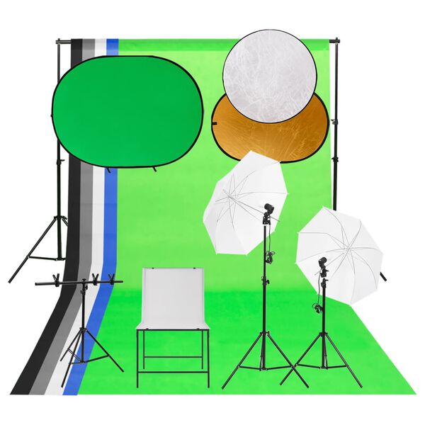 vidaXL Kit de est&uacute;dio fotogr&aacute;fico com ilumina&ccedil;&atilde;o/conjunto fundo/mesa