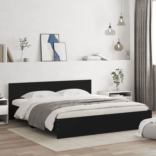 vidaXL Estrutura cama c/ cabeceira e luzes LED 180x200 cm preto