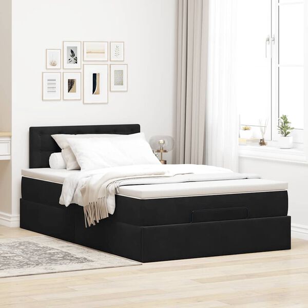 vidaXL Estrutura de cama otomana com colch&atilde;o 120x200 cm veludo preto