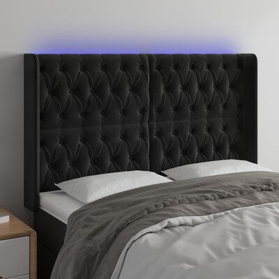 vidaXL Cabeceira de cama c/ luzes LED veludo 147x16x118/128 cm preto