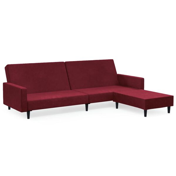 vidaXL Sof&aacute;-cama de 2 lugares com apoio de p&eacute;s veludo vermelho tinto