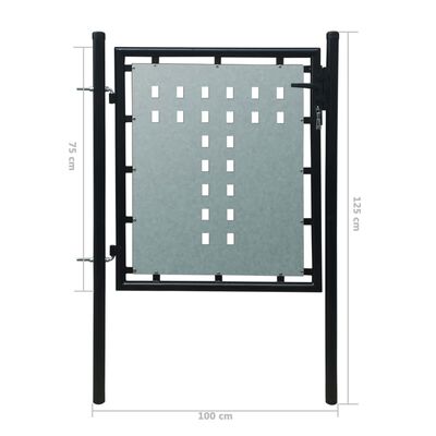 vidaXL Portão de cerca com porta única 100x125 cm preto