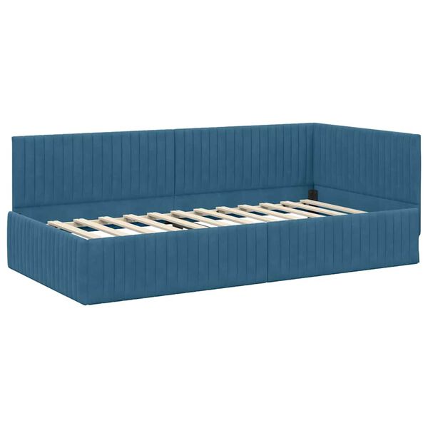 vidaXL Estrutura de Cama de Canto Azul 100 cm x 200 cm Veludo