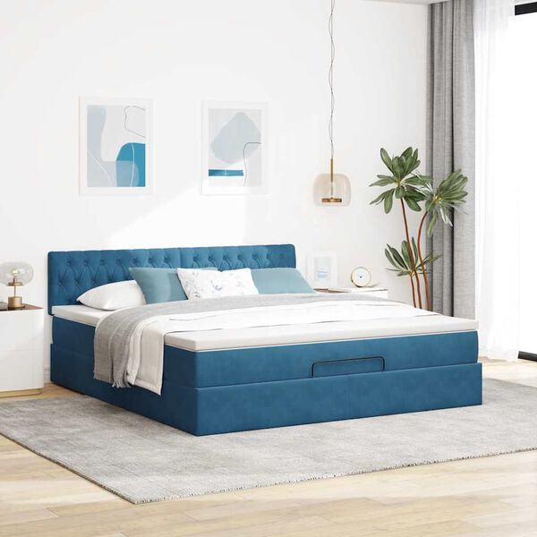 vidaXL Estrutura de cama otomana com colch&atilde;o 180x200 cm azul escuro