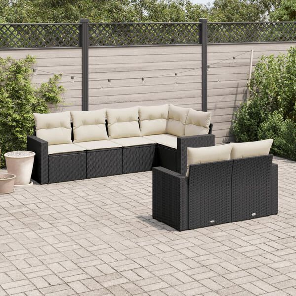 vidaXL 7 pcs conjunto de sof&aacute;s p/ jardim c/ almofad&otilde;es vime PE preto