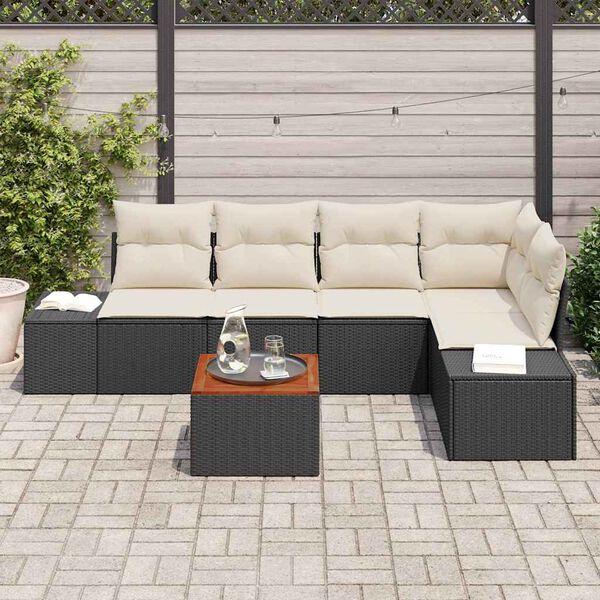 vidaXL Conjunto de Sof&aacute; de Jardim com almofada 6 pcs Preto vime PE