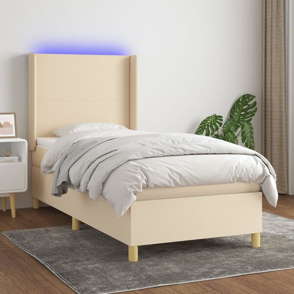 vidaXL Cama box spring c/ colch&atilde;o e LED 80x200 cm tecido cor creme
