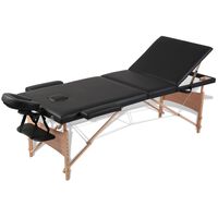 vidaXL Mesa de massagens dobrável 3 zonas + estrutura de madeira preto