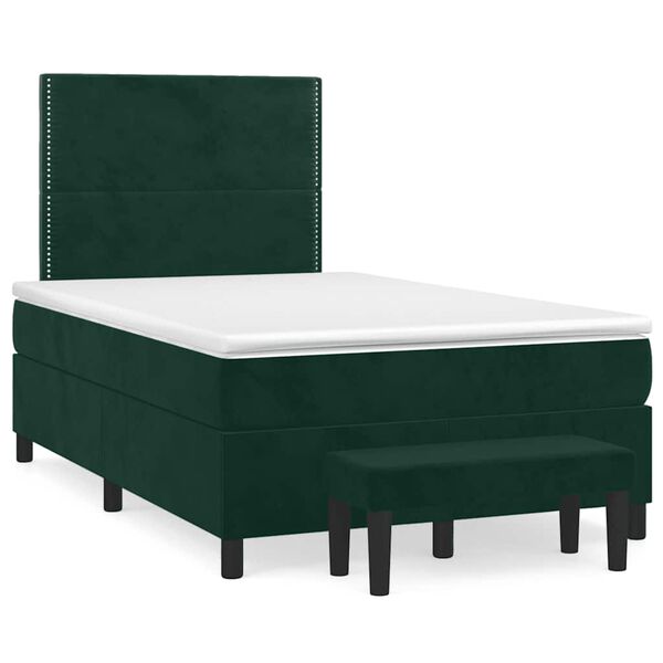 vidaXL Cama boxspring com colch&atilde;o 120x190 cm veludo verde-escuro