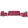 vidaXL 3 pcs conjunto de sof&aacute;s com almofadas veludo vermelho-tinto