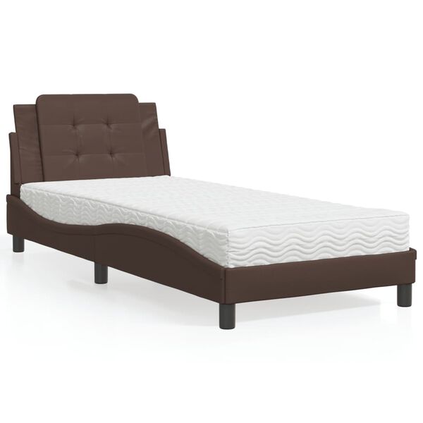 vidaXL Estrutura de cama sem colch&atilde;o Zadar 80x200 cm couro artificial castanho