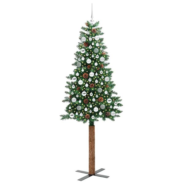 vidaXL &Aacute;rvore de Natal Slim com 300 LEDs com suporte Verde 210 cm