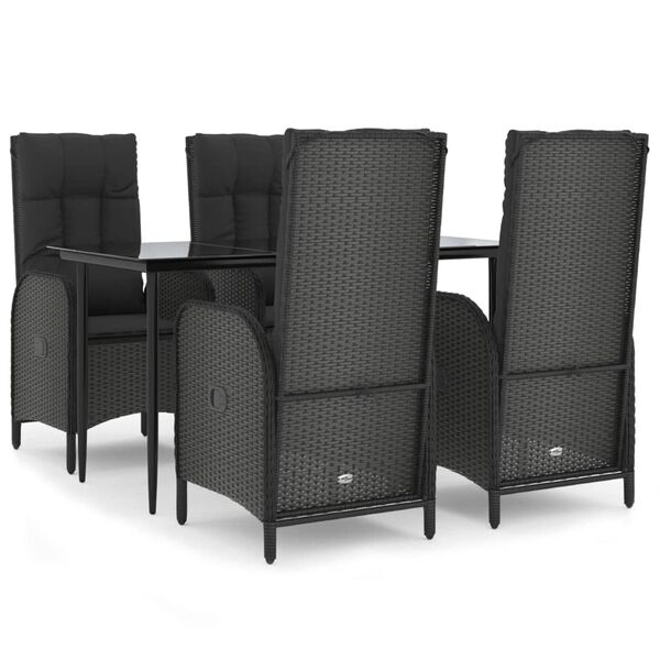 vidaXL 5 pcs conjunto de jantar p/ jardim c/ almofad&otilde;es vime PE preto