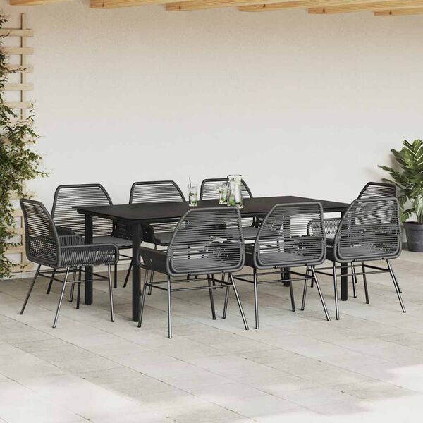 vidaXL Conjunto de jantar jardim 9 pe&ccedil;as almofadas vidro vime PE preto