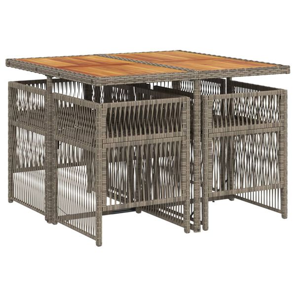 vidaXL 5 pcs conjunto de jantar p/ jardim c/ almofad&otilde;es vime PE cinza