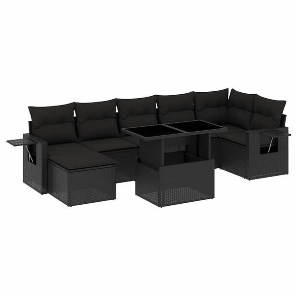 vidaXL 8 pcs conjunto sof&aacute;s de jardim com almofad&otilde;es vime PE preto