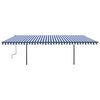 vidaXL Toldo retr&aacute;til autom&aacute;tico com postes 6x3 m azul e branco