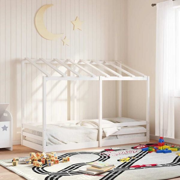 vidaXL Cama infantil com telhado 75x190 cm pinho maci&ccedil;o branco