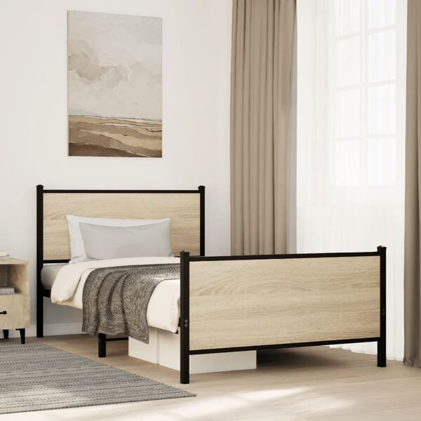 vidaXL Estrutura de cama sem colchão 107x203 cm metal carvalho sonoma