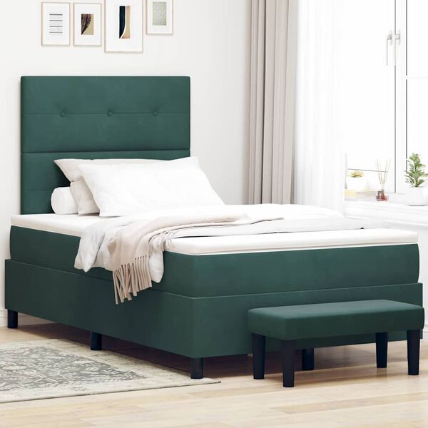 vidaXL Cama Box com colch&atilde;o Verde Escuro 120 x 200 cm Veludo